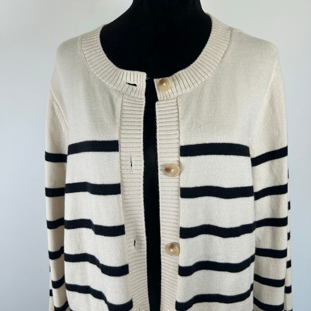 Lane Bryant Cardigan Sweater Womens 14/16 Plus XL Cream Black Striped Knit EUC